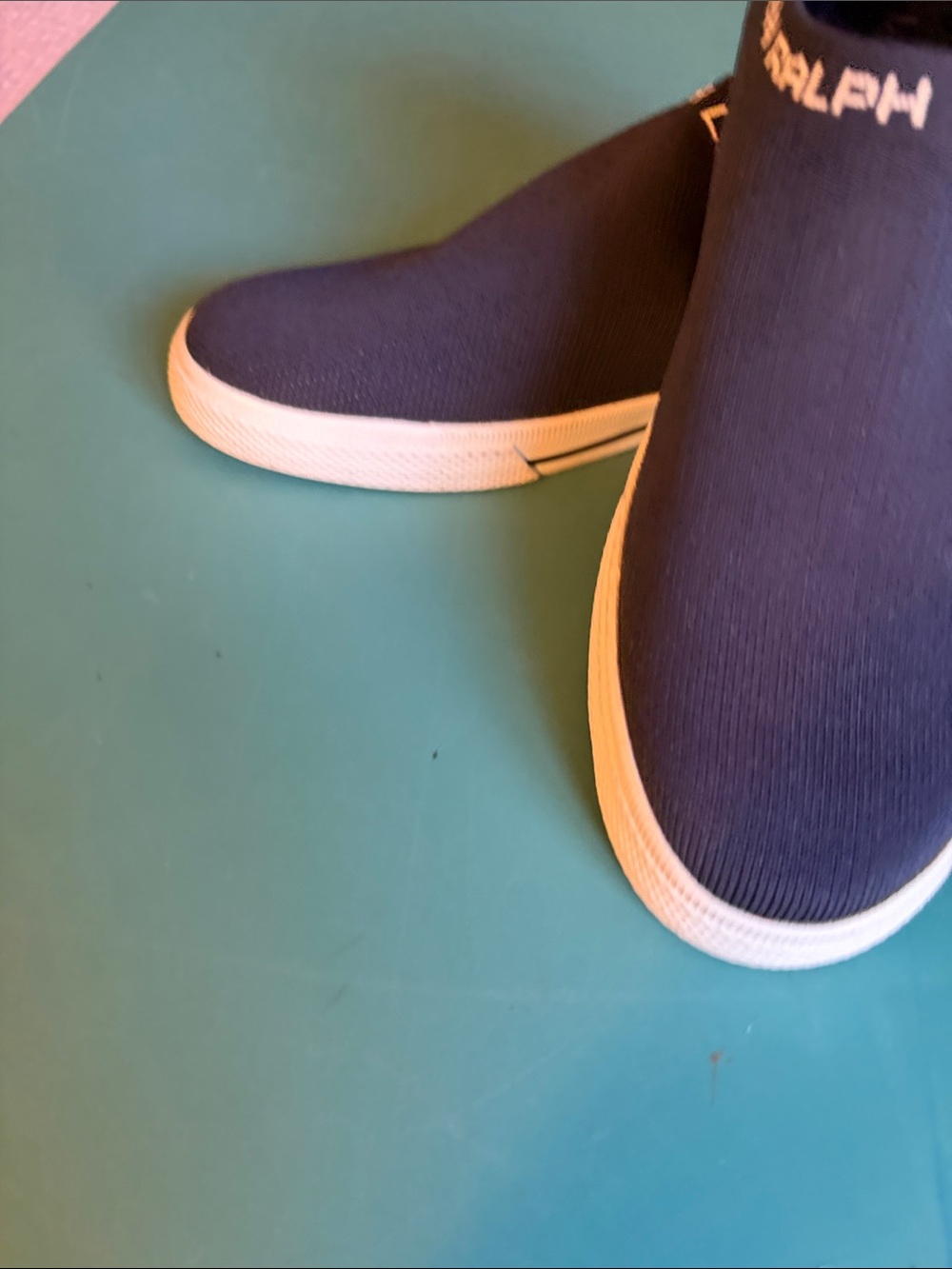 Ralph Lauren Navy Knit Slip-On Sneakers with White Soles. Size 8 - Picture 2 of 4